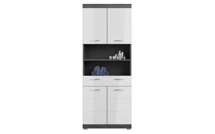 Hochschrank breit Scout, Rauchsilber Nachbildung/weiß Hochglanz-02