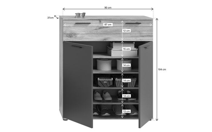 Schuhkommode Mason, Eiche-Nachbildung/graphit-04