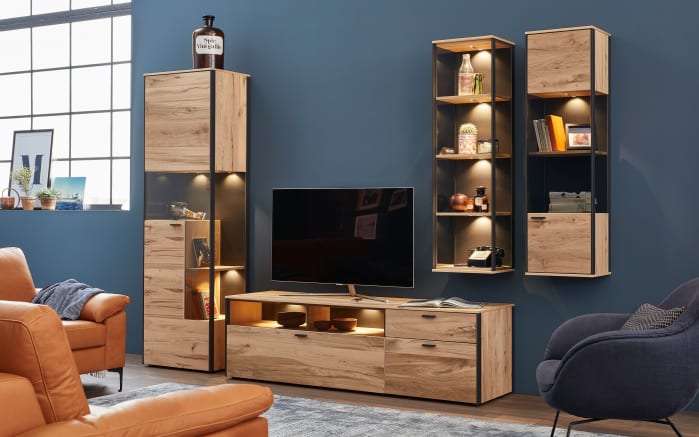 Wohnwand Andra, Eiche rustico/anthrazit-01