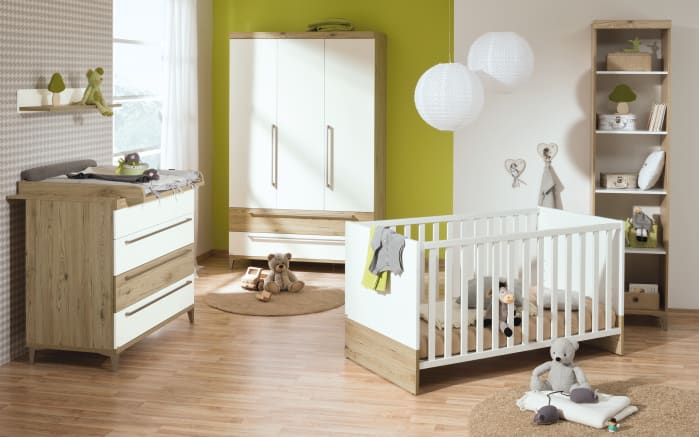 Babyzimmer Remo, kreideweiß/bordeaux-Eiche-Nachbildung-01