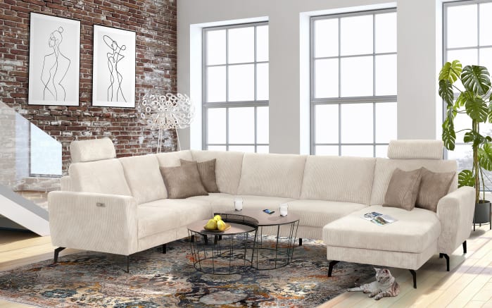 Wohnlandschaft Mayla, creme, inkl. Funktionen-01