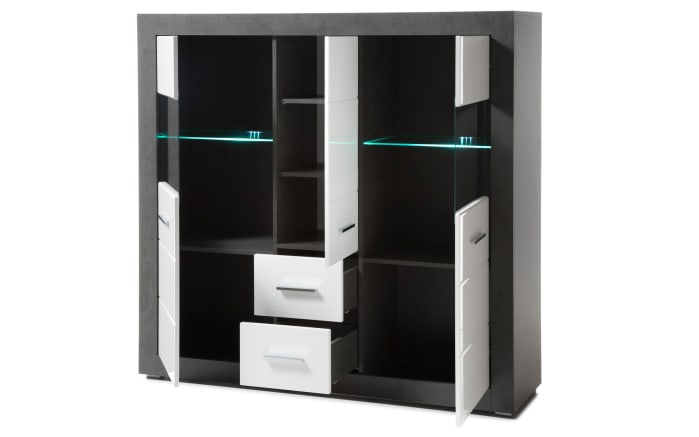 Highboard Etero, Dark Concret, weiß Hochglanz-02