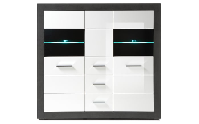 Highboard Etero, Dark Concret, weiß Hochglanz-01