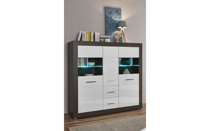 Highboard Etero, Dark Concret, weiß Hochglanz-03