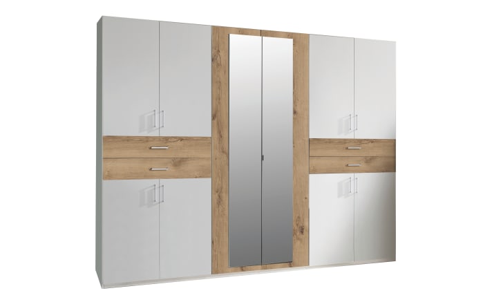 Drehtürenschrank Taiga, weiß, Absetzungen Plankeneiche, 270 x 208 cm online  bei Hardeck kaufen