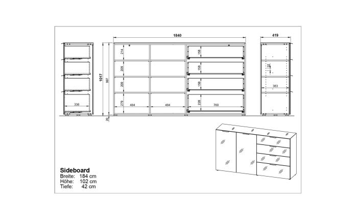 Kommode Oakland, Eiche-Nachbildung/weiß, 184 x 102 cm-06