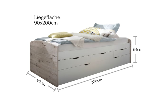 Tandemliege Nessi, Sandeiche-Nachbildung/weiß-05