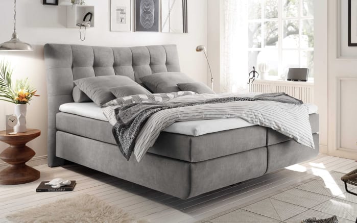 Boxspringbett Malibu 2, light grey, 180 x 200 cm, inkl. Visco-Schaumtopper-01