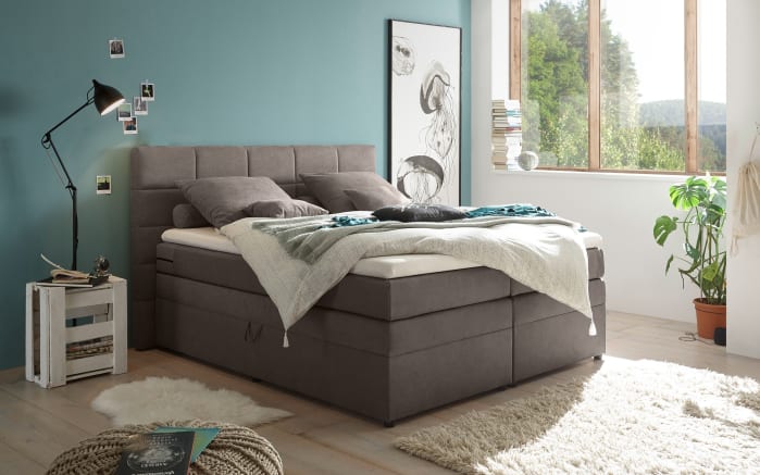 Boxspringbett Tacoma 3, Soro stone, 180 x 200 cm, inkl. Topper und Bettkasten-01