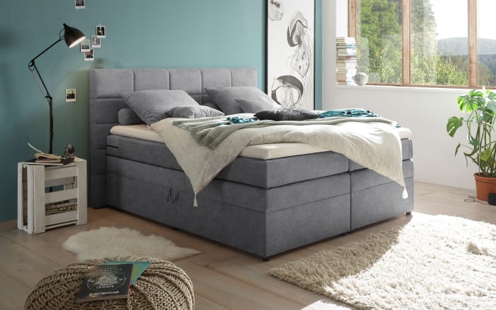 Boxspringbett Tacoma 3, Uran dark grey, 180 x 200 cm, inkl. Topper und Bettkasten-01