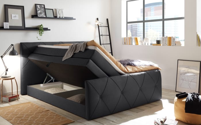 Boxspringbett Calgary 2, schwarz, 180 x 200 cm-02