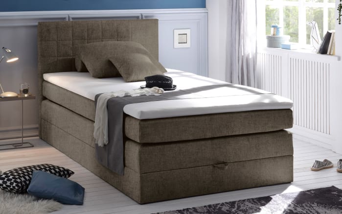 Boxspringbett Hawaii 2, Soro 24 stone, 120 x 200 cm, inkl. Topper und Bettkasten-01