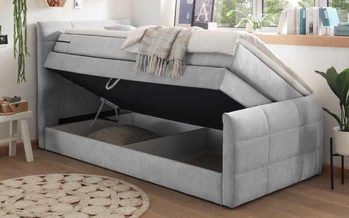 Boxspringbett Kuba 3, Uran 01 silver, 120 x 200 cm, inkl. Visco-Topper und Bettkasten-03