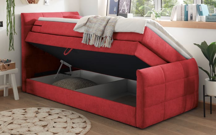 Boxspringbett Kuba 3, Uran 15 berry, 120 x 200 cm, inkl. Visco-Topper und Bettkasten-02