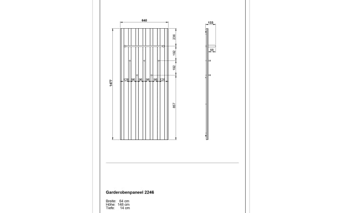 Garderobenpaneel Renell, Eiche Nachbildung/graphit-03