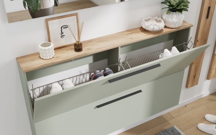 Schuhschrank Lissome, Grün/Eiche-Nachbildung, inkl. Schuhkörbe-08
