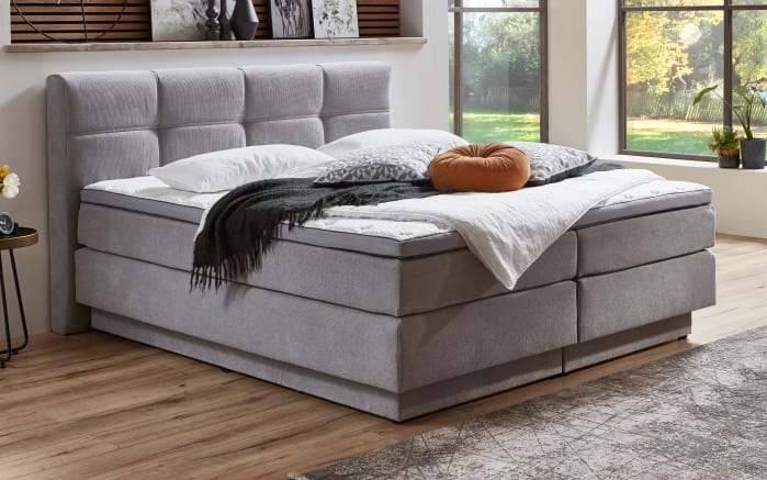 Boxspringbett BX2110 Portage, silber, 180 x 200 cm, Wendematratze Härtegrad 3 und 4-01