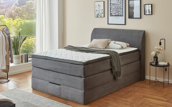 Boxspringbett Kurt, grau, 120 x 200 cm,  Härtegrad 2/3-01