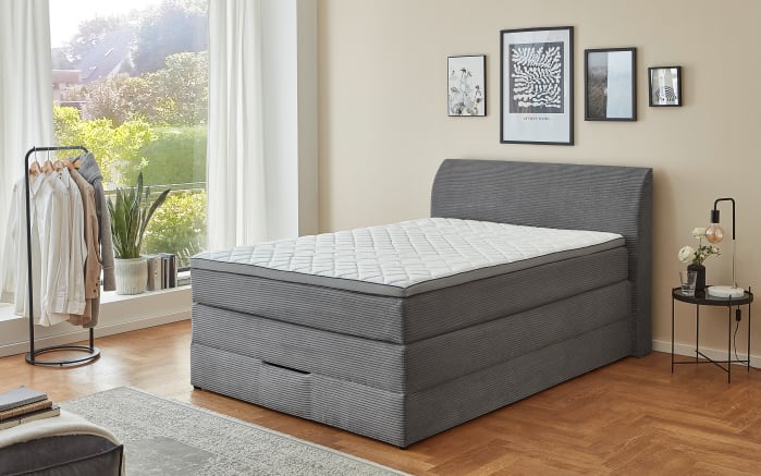 Boxspringbett Kurt, grau, 120 x 200 cm,  Härtegrad 2/3-02
