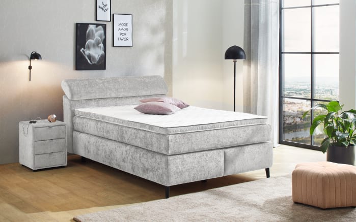 Boxspringbett Diva 140, hellgrau, 140 x 200 cm, inkl. Kaltschaumtopper-01