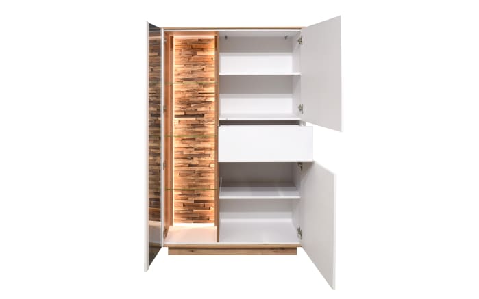 Highboard Faro, weiß/Asteiche, 155 cm, inkl. Push-to-Open Funktion-03