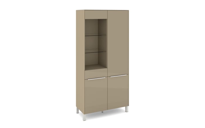 Vitrinenschrank Reno, taupe/Edelstahl-Nachbildung-02