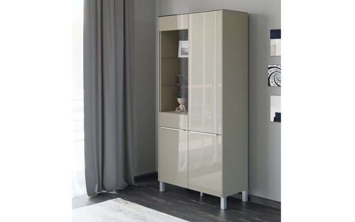 Vitrinenschrank Reno, taupe/Edelstahl-Nachbildung-10