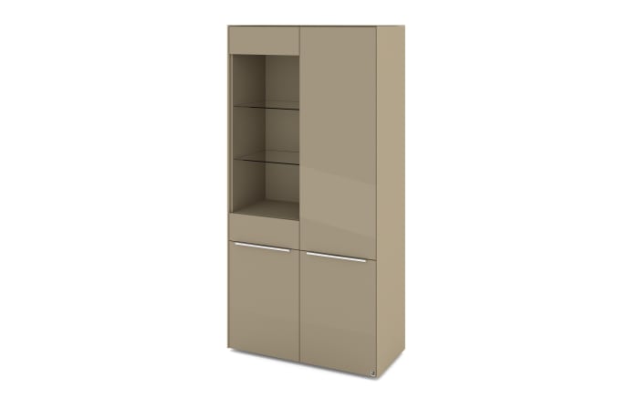 Vitrinenschrank Reno, taupe/Edelstahl-Nachbildung-01