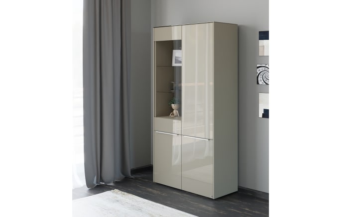 Vitrinenschrank Reno, taupe/Edelstahl-Nachbildung-10