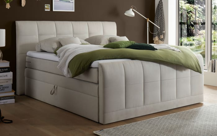 Boxspringbett Girona, creme, 180 x 200 cm, mit Tonnentaschenfederkern-Matratzen-01