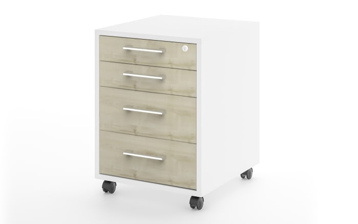 Rollcontainer Vary, weiß/Birke-Nachbildung