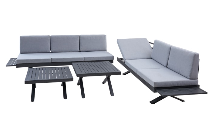 Gartensofa Rieke, hellgrau, Auszugstisch vorstehend links, Kopfteilverstellung rechts-07