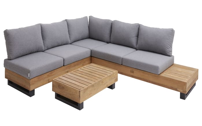 Gartenlounge Olligona, graue Kissen, Gestell aus Teakholz-01