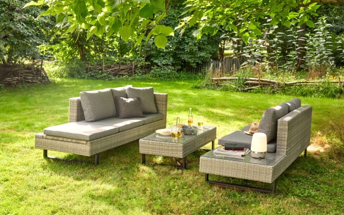3 teiliges Gartenlounge Sofa Set Bahrain, Aluminiumgestell schwarz matt, Geflecht grau-12
