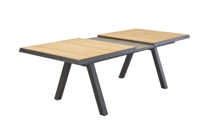 Ausziehtisch Kumasi, Aluminiumgestell dunkelgrau/Platte Keramikfliesen grau/Teakholz natur-02