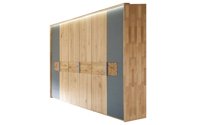 Drehtürenkleiderschrank Mira, Wildeiche massiv/schiefergrau, 299 x 225 cm-01