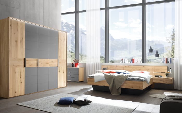Drehtürenschrank Mira, grau/Wildeiche massiv, 250 x 225 cm-02