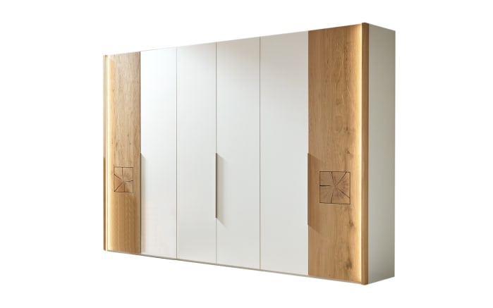 Drehtürenschrank Axo, weiß/Wildeiche massiv, 299 x 222 cm-01