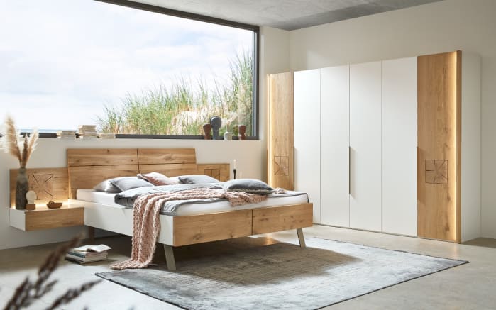 Drehtürenschrank Axo, weiß/Wildeiche massiv, 299 x 222 cm-02