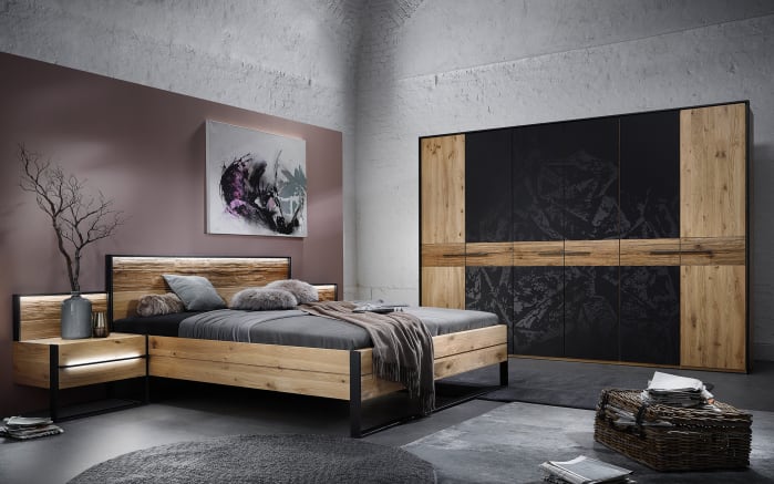 Schlafzimmer Steel, Wildeiche gebürstet, 180 x 200 cm, Schrank 299 x 222 cm-01