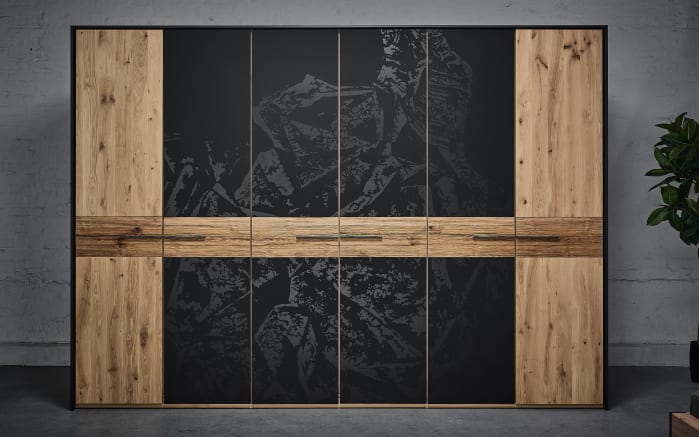 Drehtürenschrank Steel, Wildeiche gebürstet, Schrank 299 x 222 cm-01