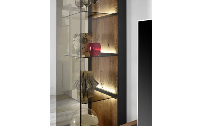 Vitrine Trevio, Kerneiche Umato, anthrazit, links angeschlagen-03