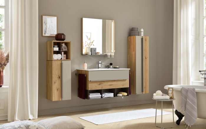Hängeschrank Jarin, Wildeiche massiv gebürstet/Colorglas titan-02