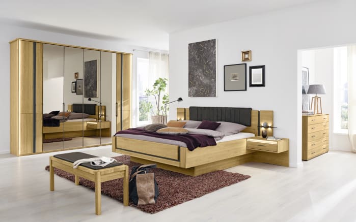 Schlafzimmer Sorrent in Eiche massiv/Schiefer-Nachbildung, 180 x 200 cm, Schrank 300 x 216 cm-01