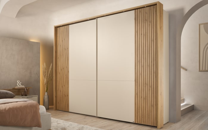 Schwebetürenschrank Isabelle, champagner/Eiche Bianco-01