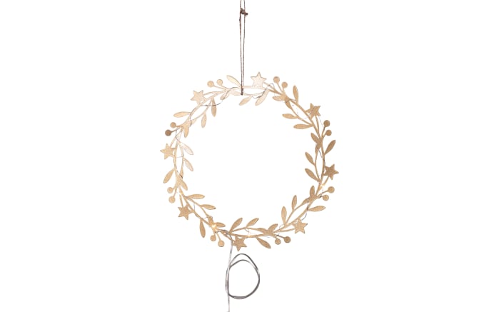 Metall Kranz mit Beleuchtung Holiday, goldfarbig, 28 cm-01