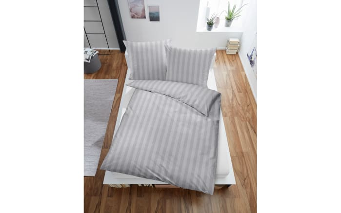 Bettwäsche Damast Streifen in silber, 135 x 200 cm-02