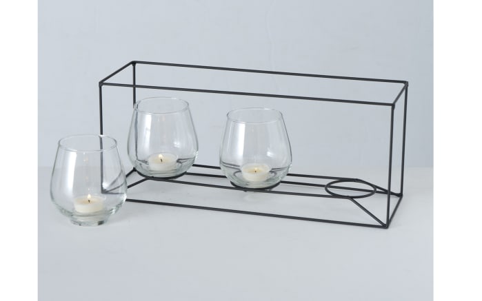 Windlicht Paolo, Metall schwarz, Glaseinsatz transparent, 15 cm -02