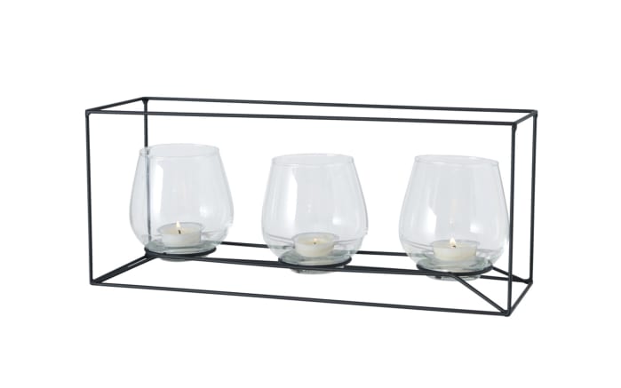 Windlicht Paolo, Metall schwarz, Glaseinsatz transparent, 15 cm -01