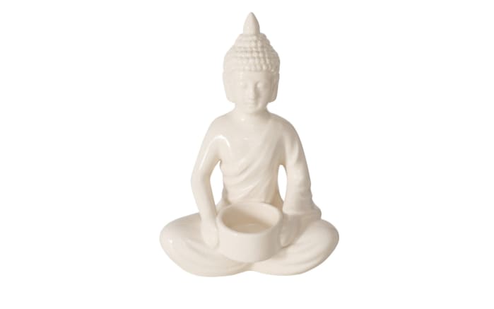 Buddha Figur mit Teelicht Diogenes, weiß